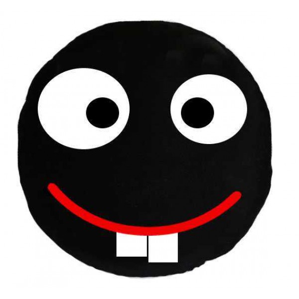 Soft Smiley Emoticon Black Round Cushion Pillow Stuffed Plush Toy Doll (Bunny Teeth)